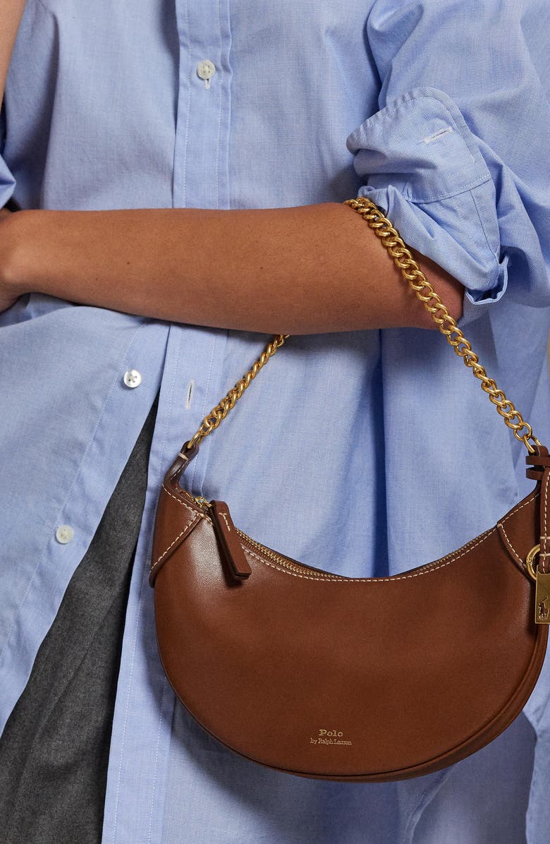 Polo Ralph Lauren Mini Polo ID Chain Leather Crossbody Bag, Alternate, color, Cuoio