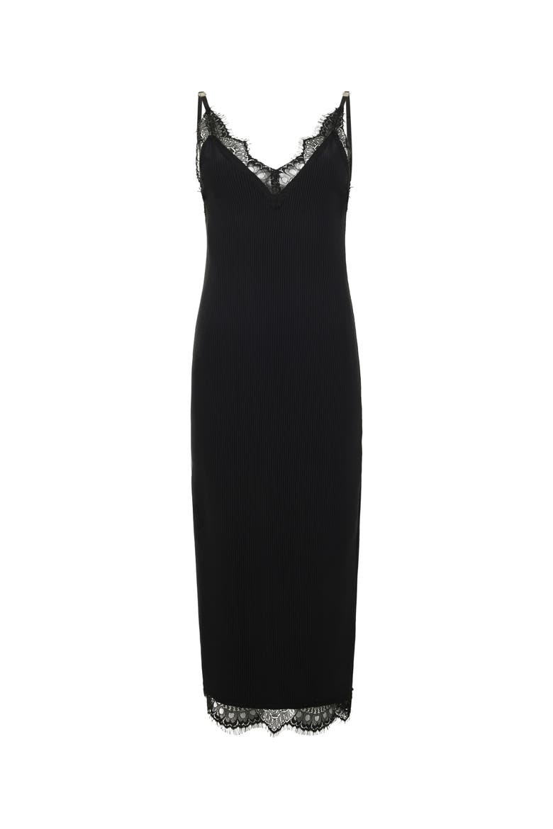 Shiny Rib Maxi Tank Dress Lace Women, Main, color, black