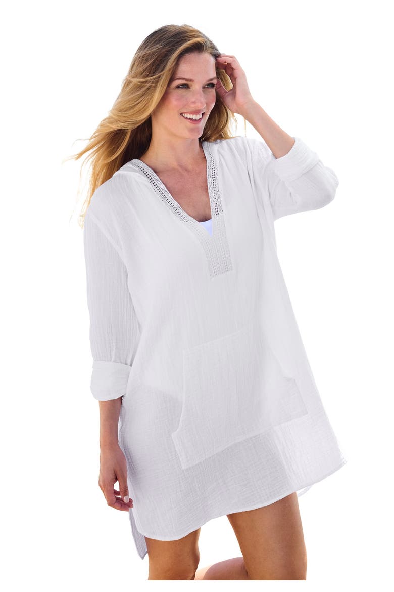 Embroidered Cotton Gauze Cover Up, Main, color, WHITE