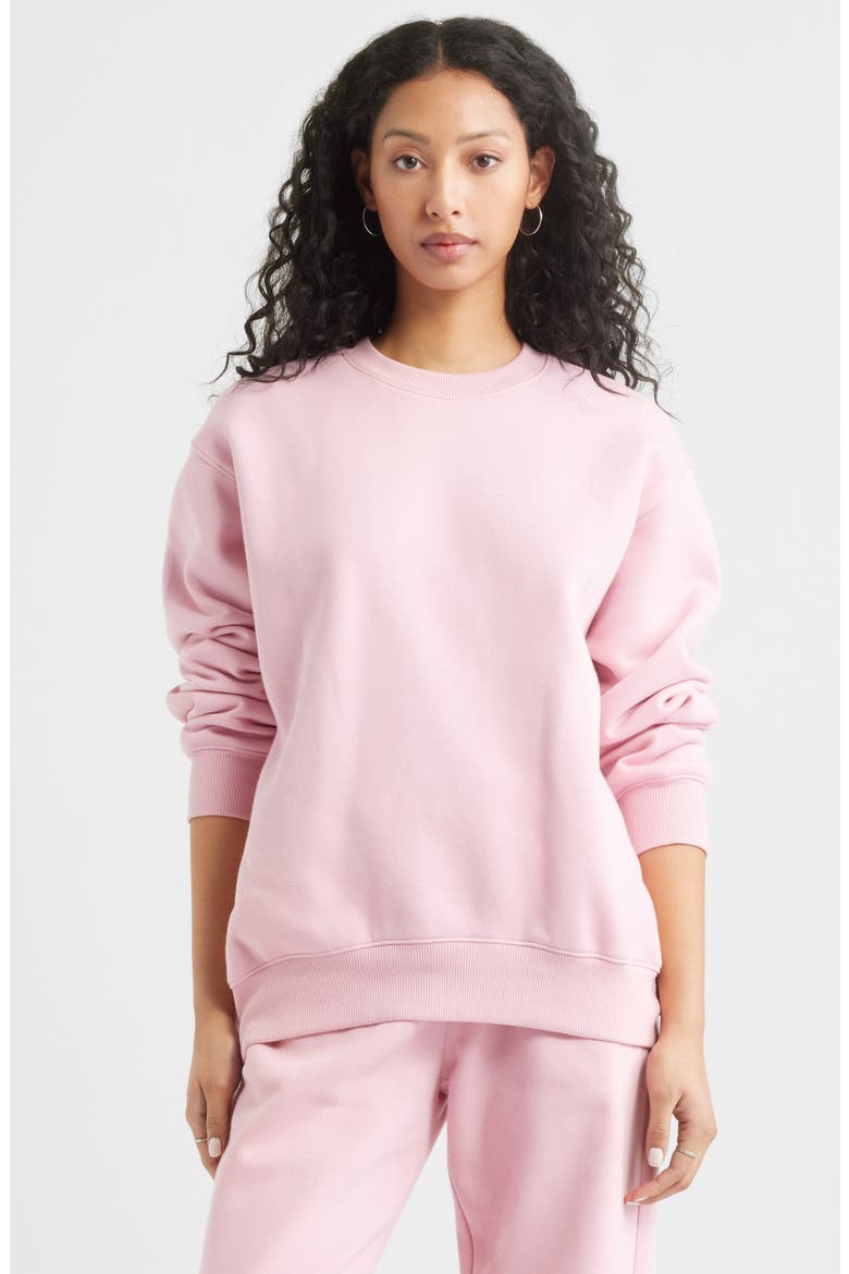 Fleece Detail Oversize Crewneck Sweatshirt, Main, color, PINK CAMEO