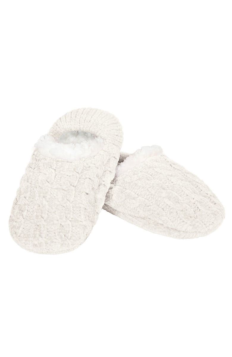MeMoi Cable Chenille Fleece Lined Slipper Socks, Alternate, color, Ivory