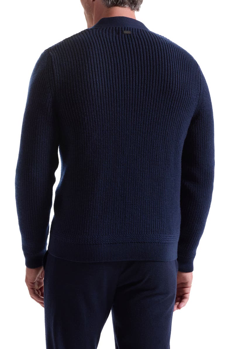 Bugatchi Rib Merino Wool Cardigan, Alternate, color, Navy