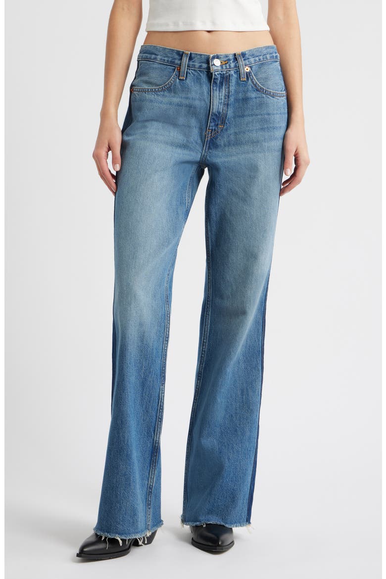 The Californian High Waist Raw Hem Flare Leg Jeans, Main, color, MID70SSHADOW