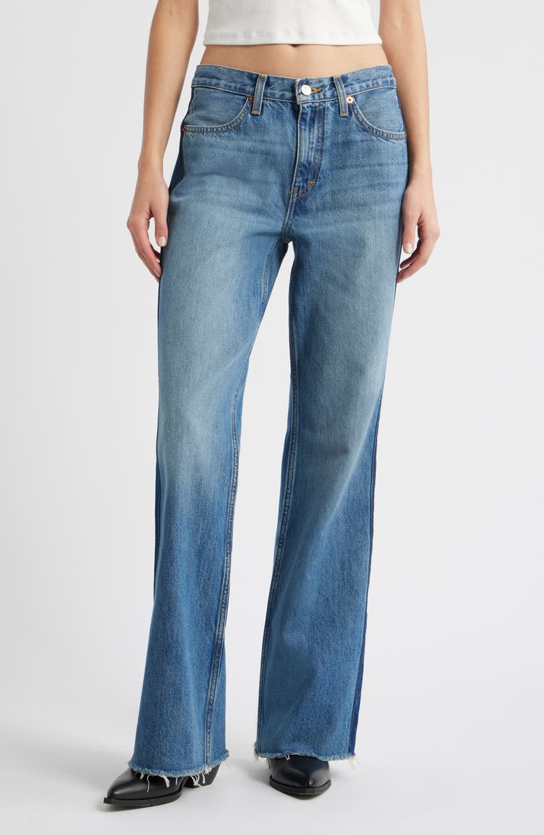 Re/Done The Californian High Waist Raw Hem Flare Leg Jeans, Main, color, Mid70sshadow