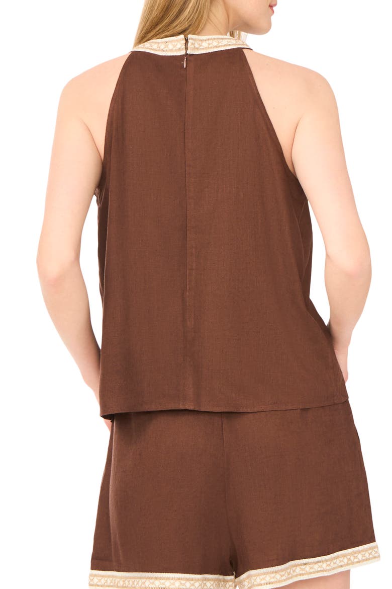 Beaded Trim High Neck Woven Top, Alternate, color, SHAVED CHOCOLATE