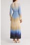 Calina Ombré Long Sleeve Plissé Maxi Dress