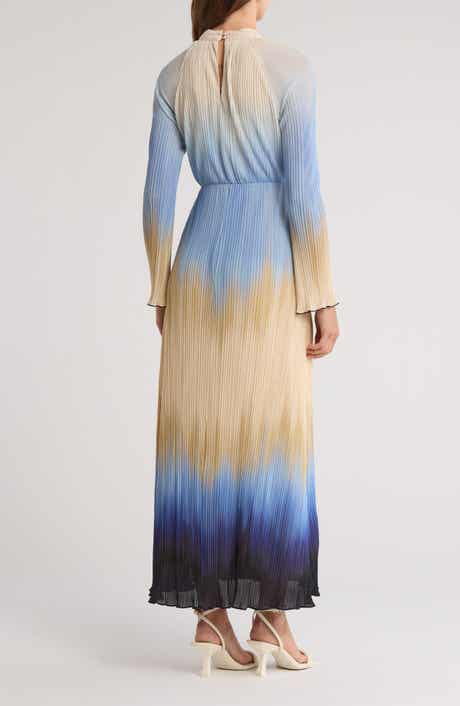 Simkhai Calina Ombré Long Sleeve Plissé Maxi Dress