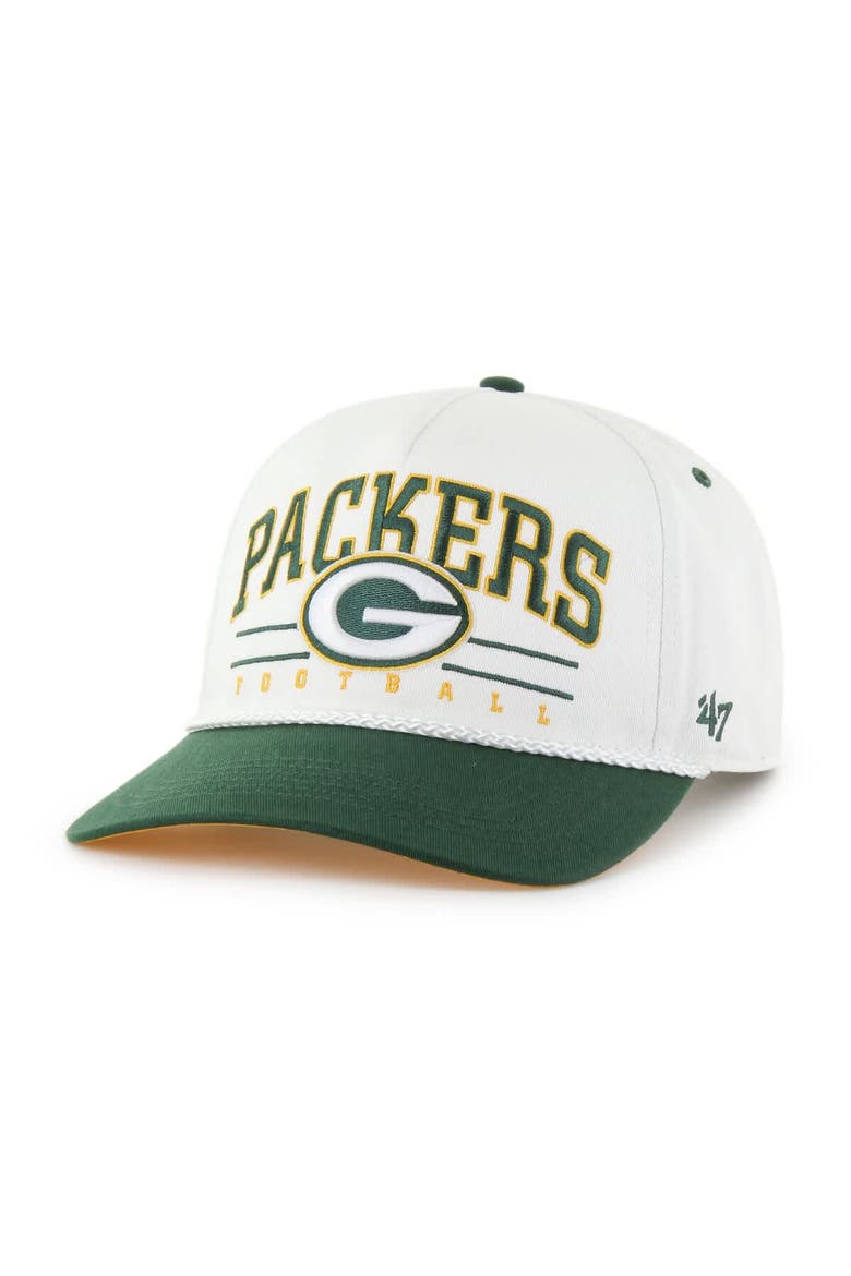 Men's '47 White/Green Green Bay Packers Roscoe Two-Toned Hitch Adjustable Hat, Main, color, White