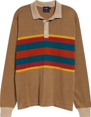Drake's Rugby Stripe Linen & Cotton Polo Sweater