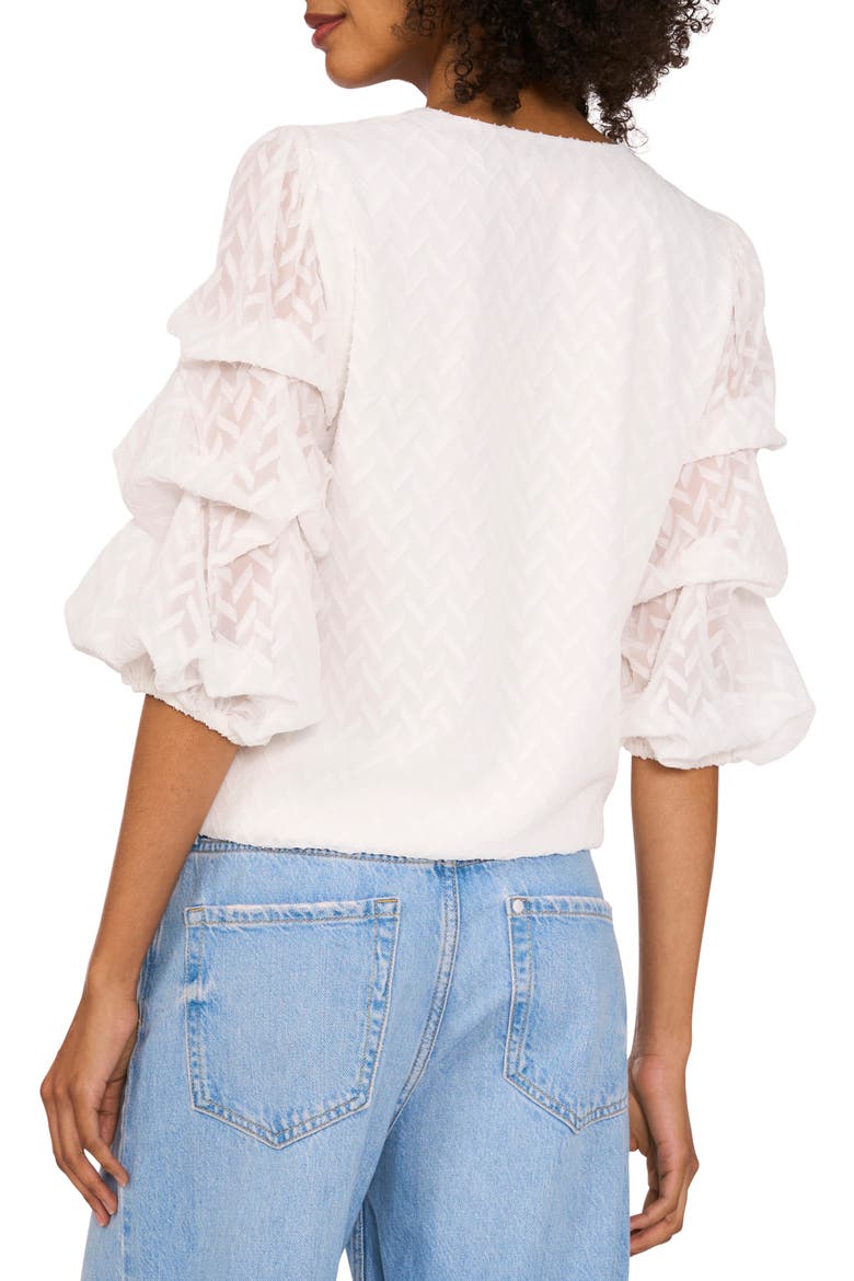 Jacquard Bubble Sleeve Top, Alternate, color, NEW IVORY
