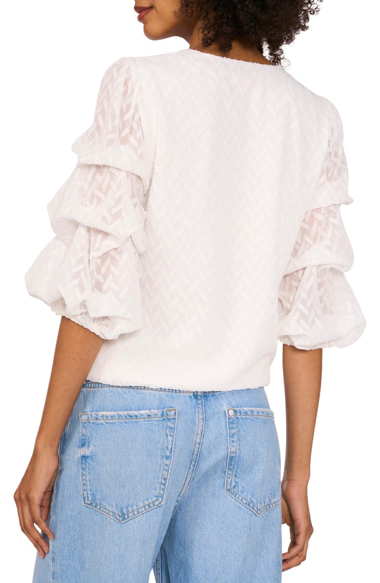 Vince Camuto Jacquard Bubble Sleeve Top, Alternate, color, New Ivory