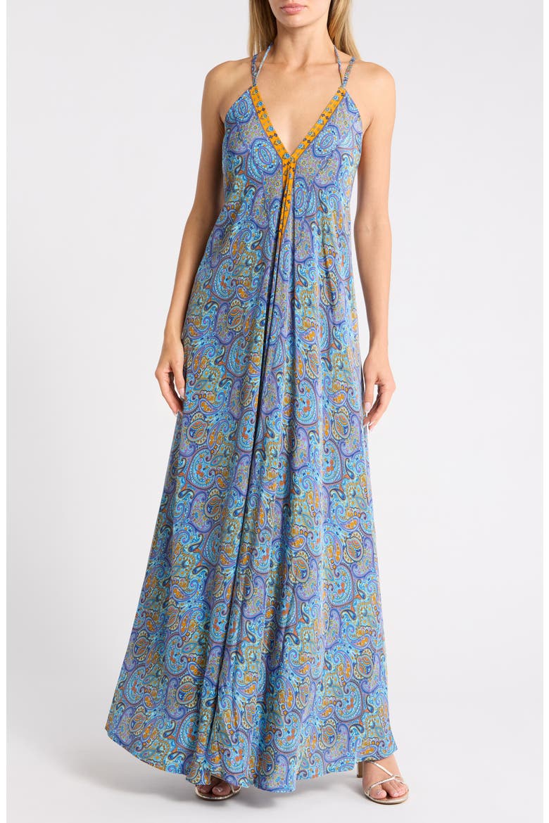 Francesca Halter Tie Maxi Dress, Main, color, BLUE