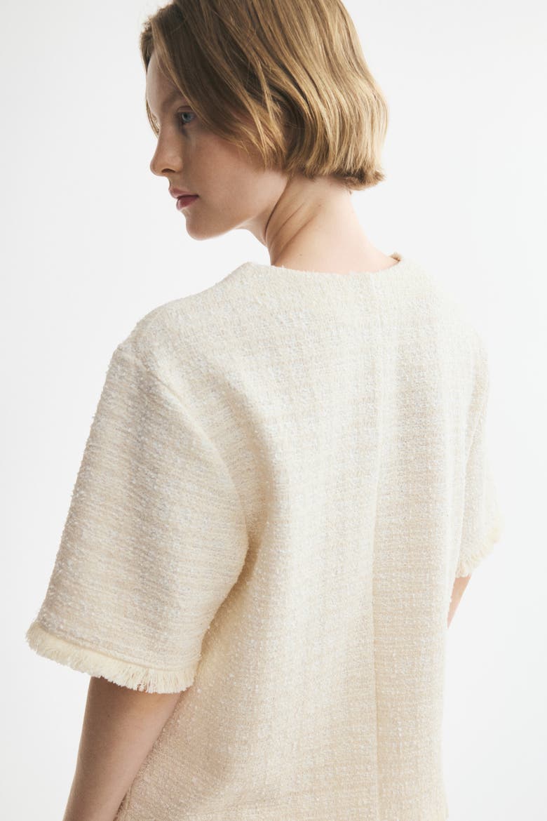 Bouclé-knit Top With Fringe, Alternate, color, Cream