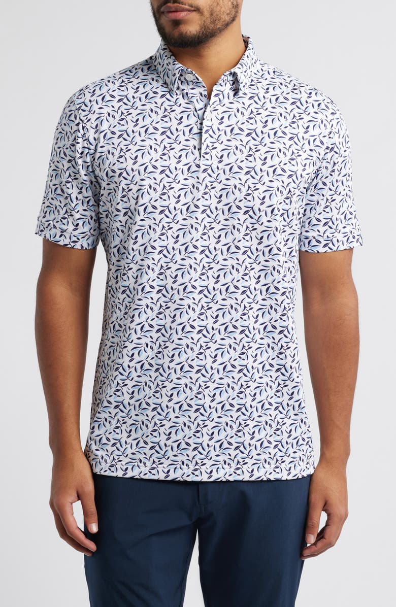 Mizzen+Main Halyard Trim Fit Print Polo, Main, color, White Foliage