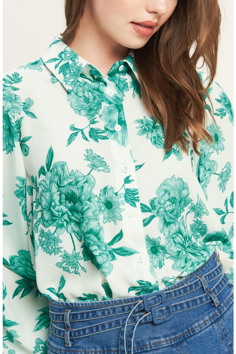 Floral Button-Up Shirt, Alternate, color, IVORY JADE