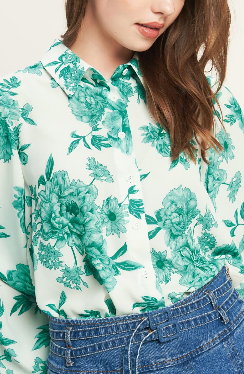FLYING TOMATO Floral Button-Up Shirt, Alternate, color, Ivory Jade