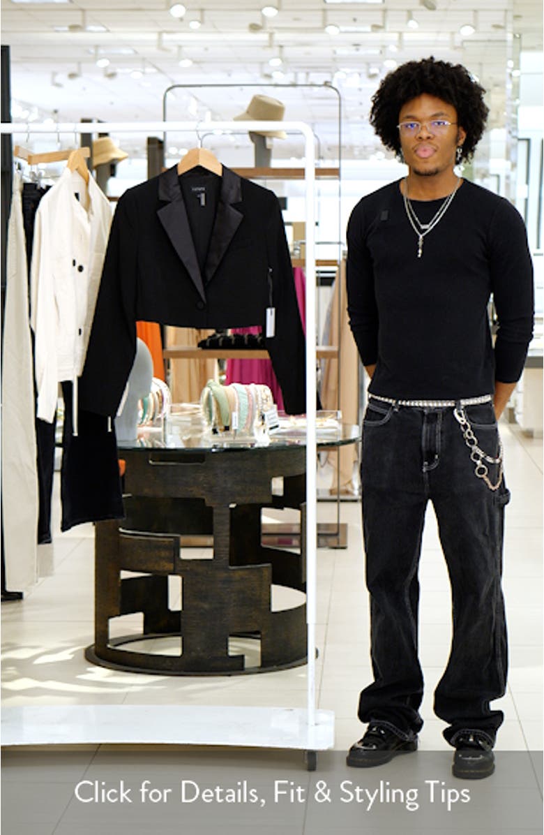 Satin Lapel Crop Tuxedo Blazer, sales video thumbnail