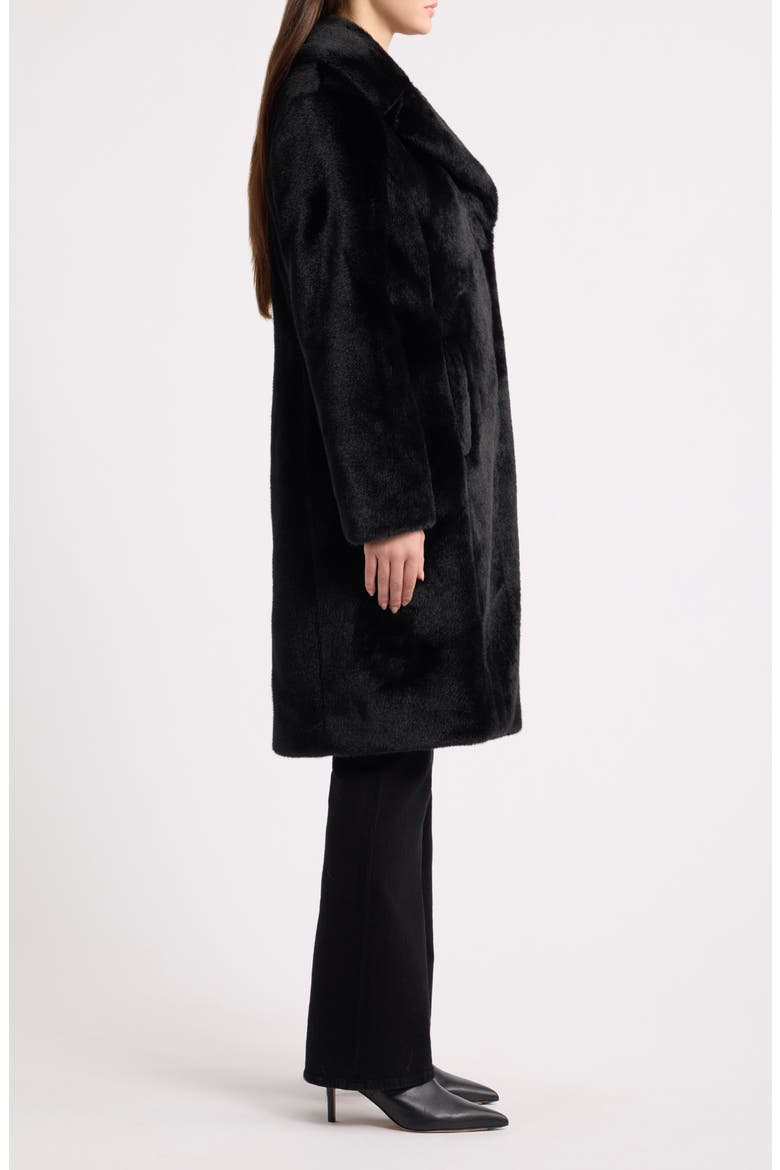 Reefer Faux Fur Longline Coat, Alternate, color, BLACK