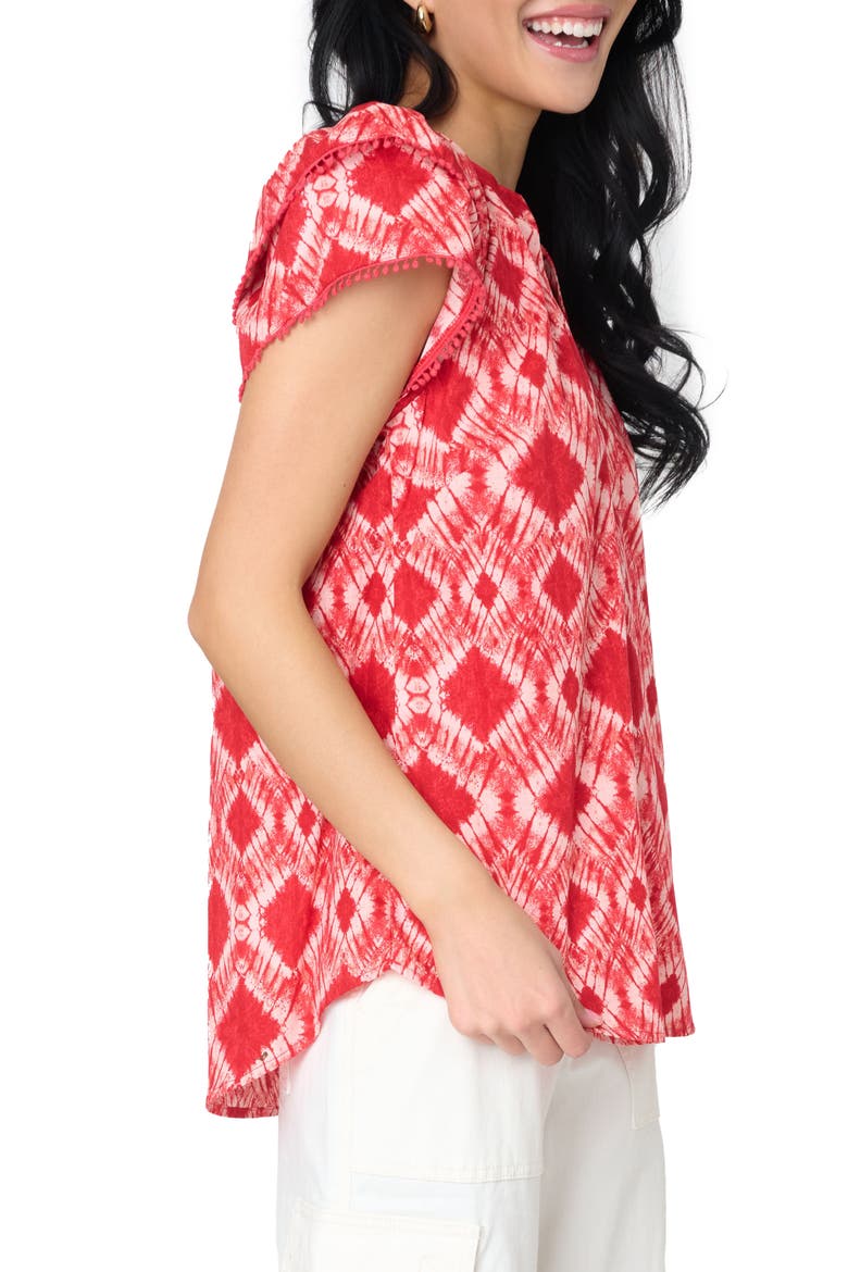 Batik Print Flutter Sleeve Cotton Poplin Top, Alternate, color, RADIENT RED BATIK PRINT