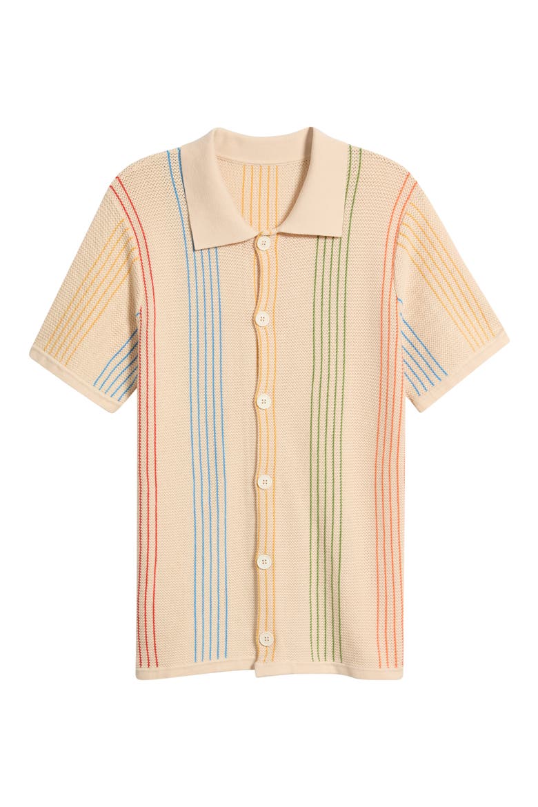 Sliced Knit Short Sleeve Button-Up Shirt, Alternate, color, BEIGE