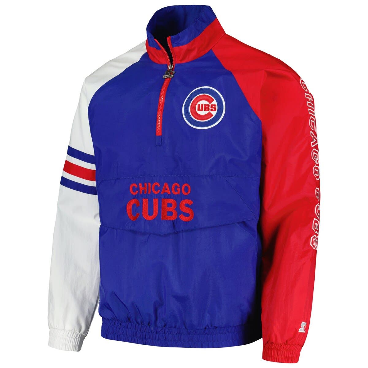 Men's Starter Royal/Red Chicago Cubs Elite Raglan Half-Zip Jacket - image 2
