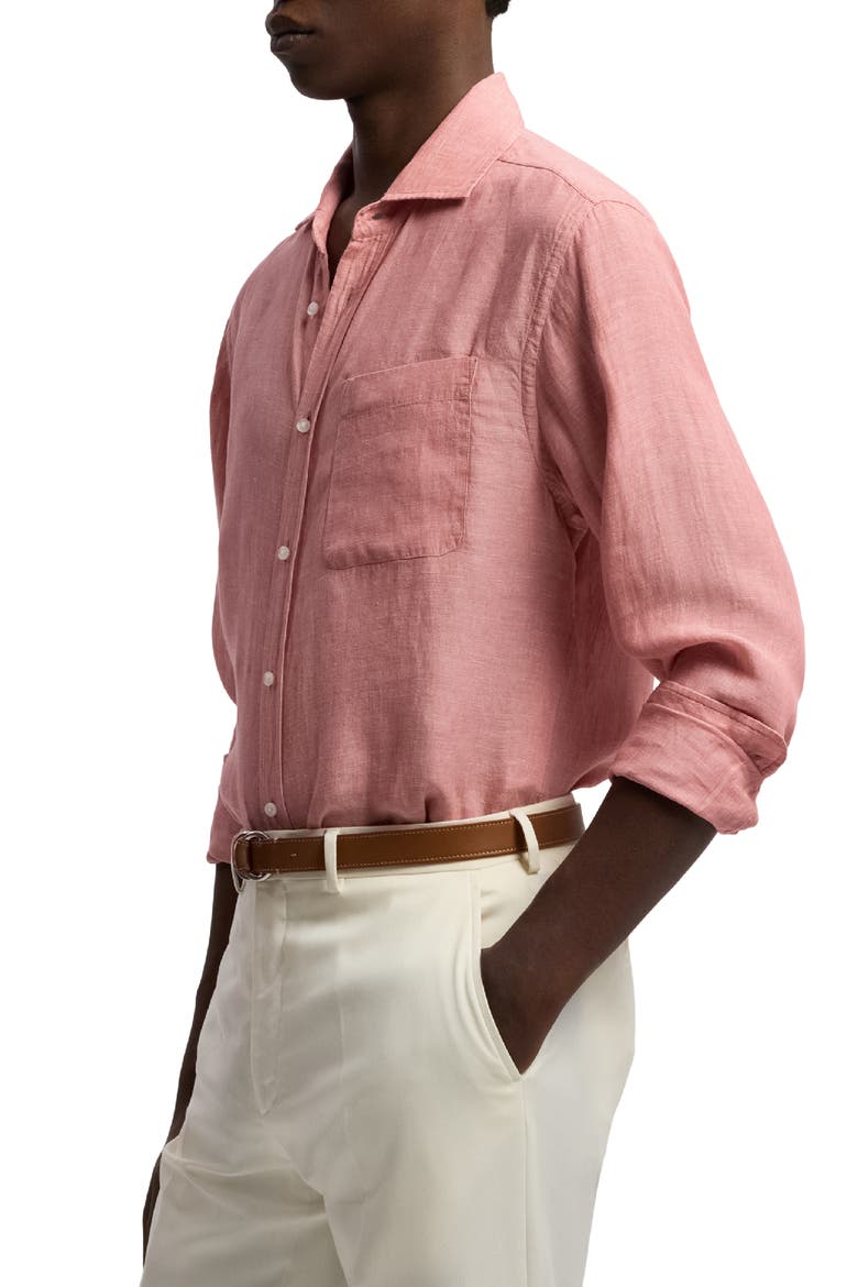 Lightweight Linen Chambray Button-Up Shirt, Alternate, color, RASPBERRY