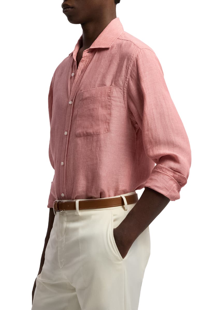 Ralph Lauren Purple Label Lightweight Linen Chambray Button-Up Shirt, Alternate, color, Raspberry