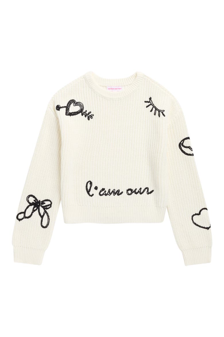 Kids' L'amour Embroidered Sweater, Main, color, WINTER WHITE