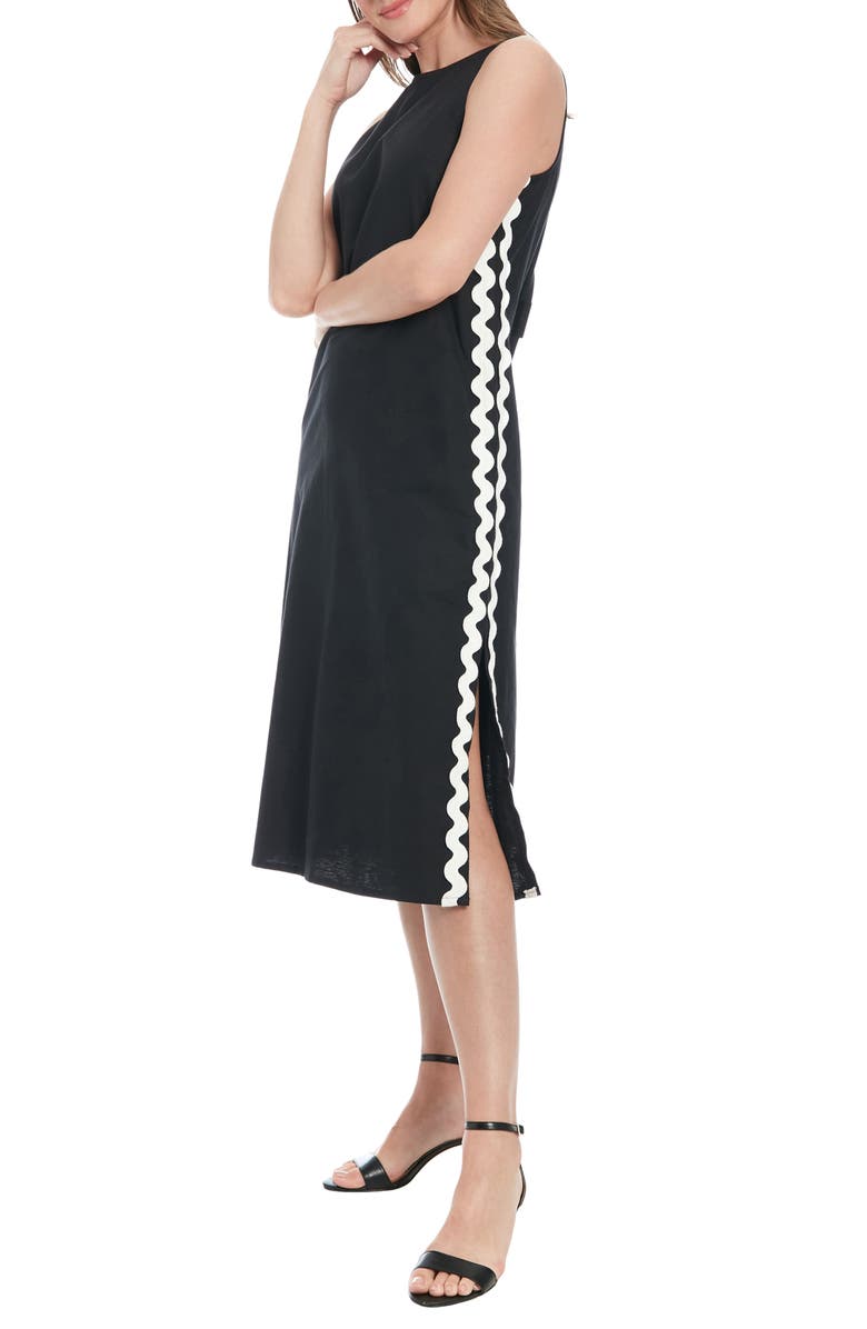 London Times Rickrack Trim Sleeveless Midi Dress, Alternate, color, Black