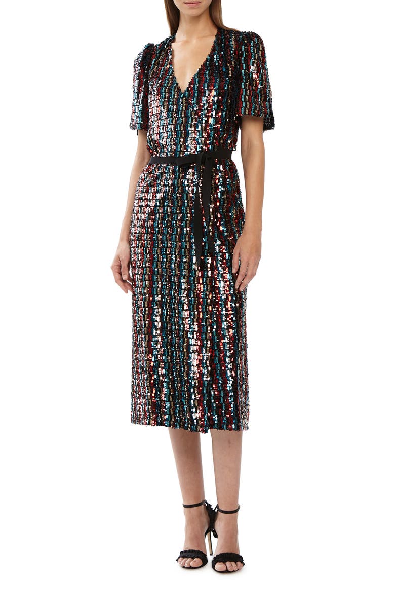 Multicolor Sequin Wrap Dress, Alternate, color, MERLOT GOLD