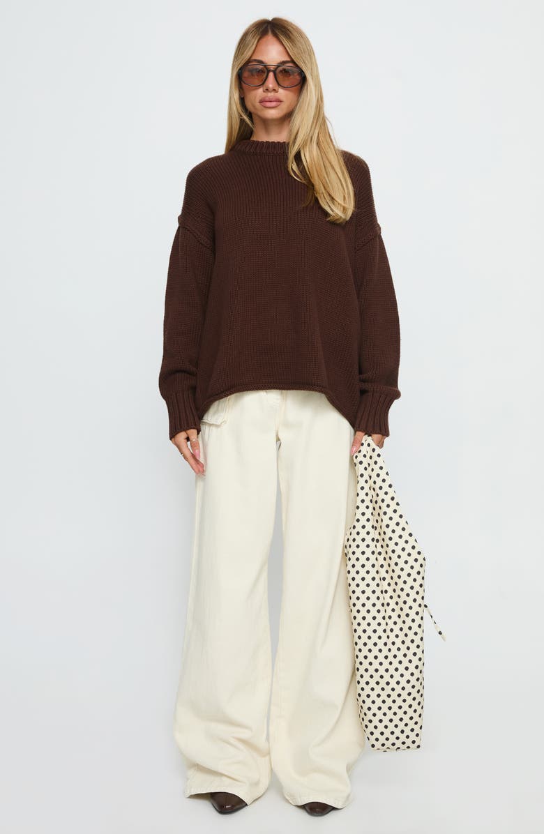 Princess Polly Wilda Oversize Cotton Crewneck Sweater, Alternate, color, Brown