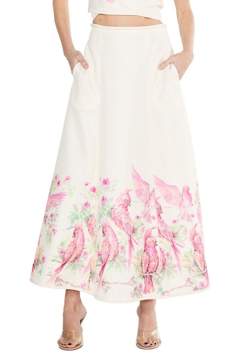 Tallis Placed Bird Print Skirt, Alternate, color, CREAM MULTI