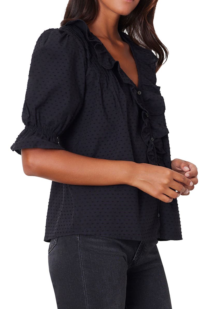 Paneros Clothing Chloe Swiss Dot Ruffle Shirt, Alternate, color, Black
