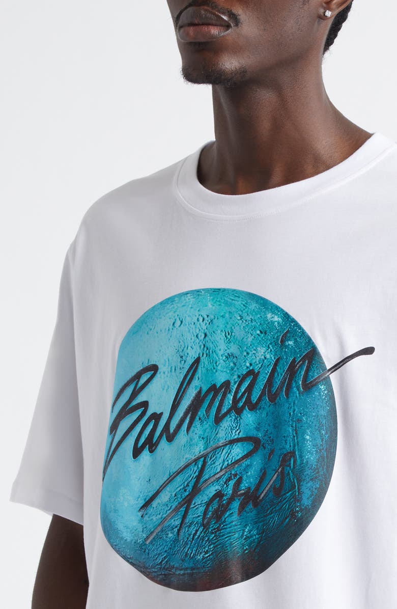Balmain Planet Logo Graphic T-Shirt, Alternate, color, White