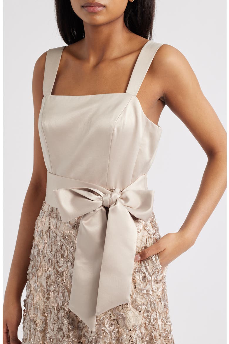 Sequin Soutache Satin Cocktail Dress, Alternate, color, CHAMPAGNE