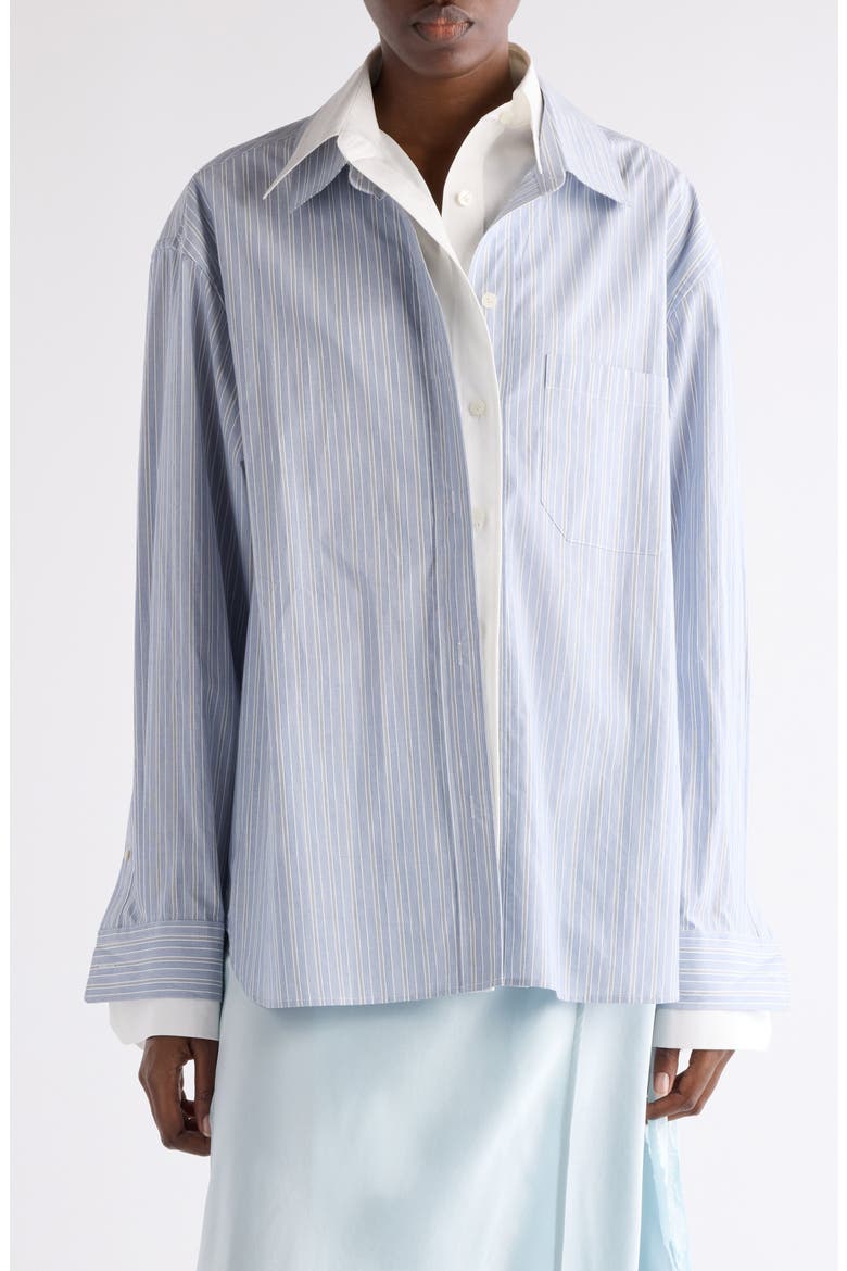 Soublera Layered Stripe Button-Up Shirt, Main, color, BLUE/ WHITE