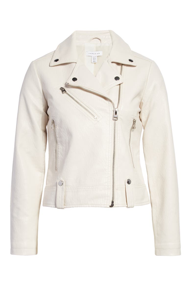 Faux Leather Biker Jacket, Alternate, color, CREAM