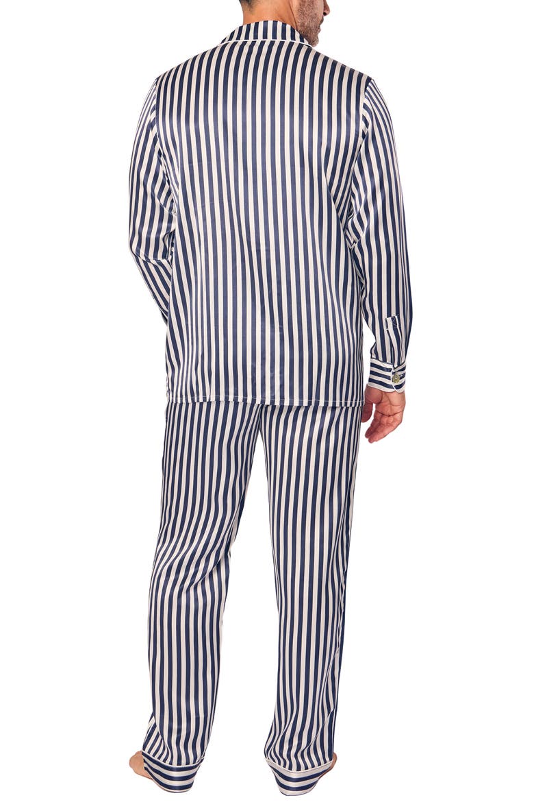 Bengal Stripe Silk Pajamas, Alternate, color, NAVY