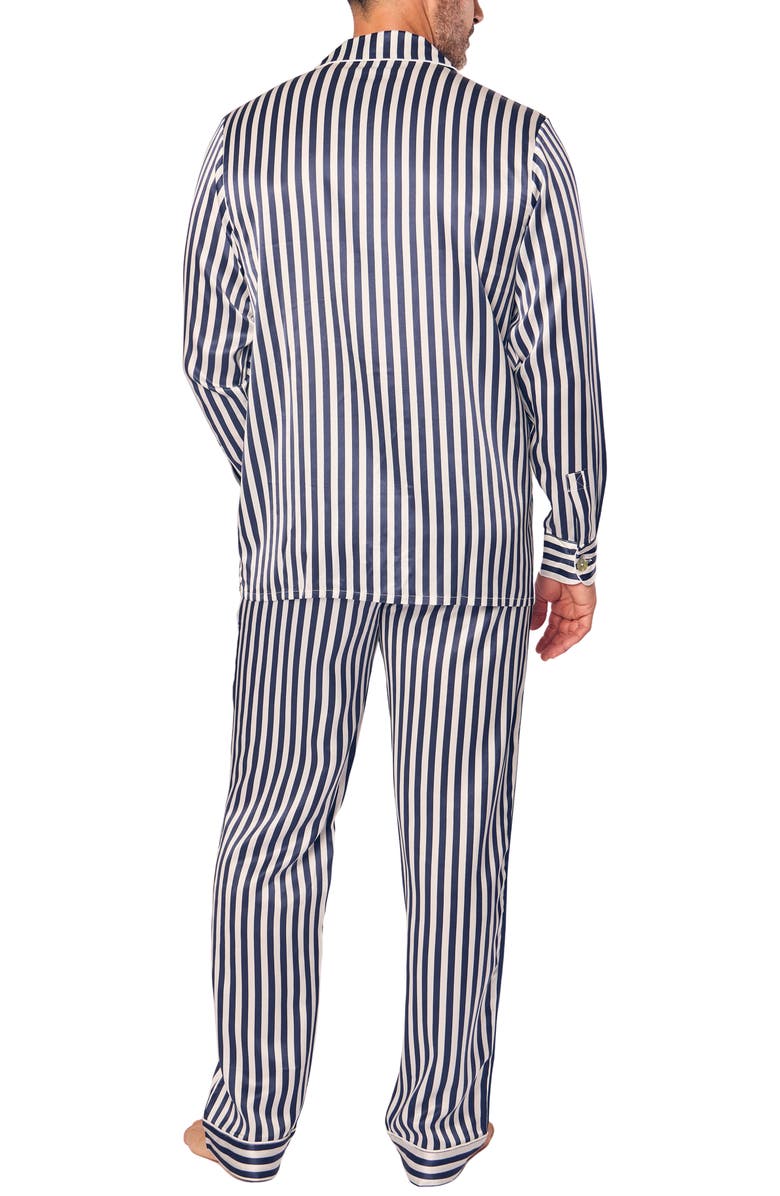 Petite Plume Bengal Stripe Mulberry Silk Pajamas, Alternate, color, Navy