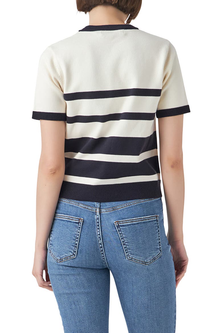 Stripe Short Sleeve Sweater, Alternate, color, IVORY/ NAVY