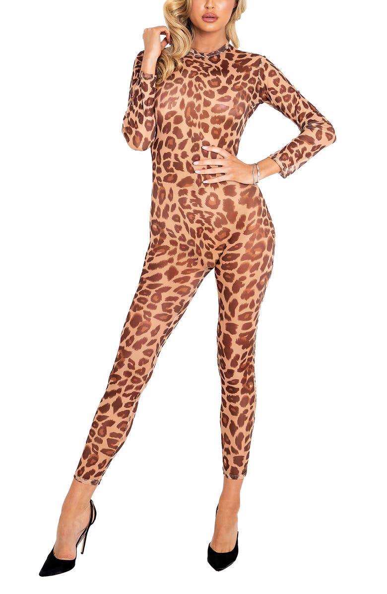 Roma Confidential Sheer Animal Print Bodysuit, Main, color, 