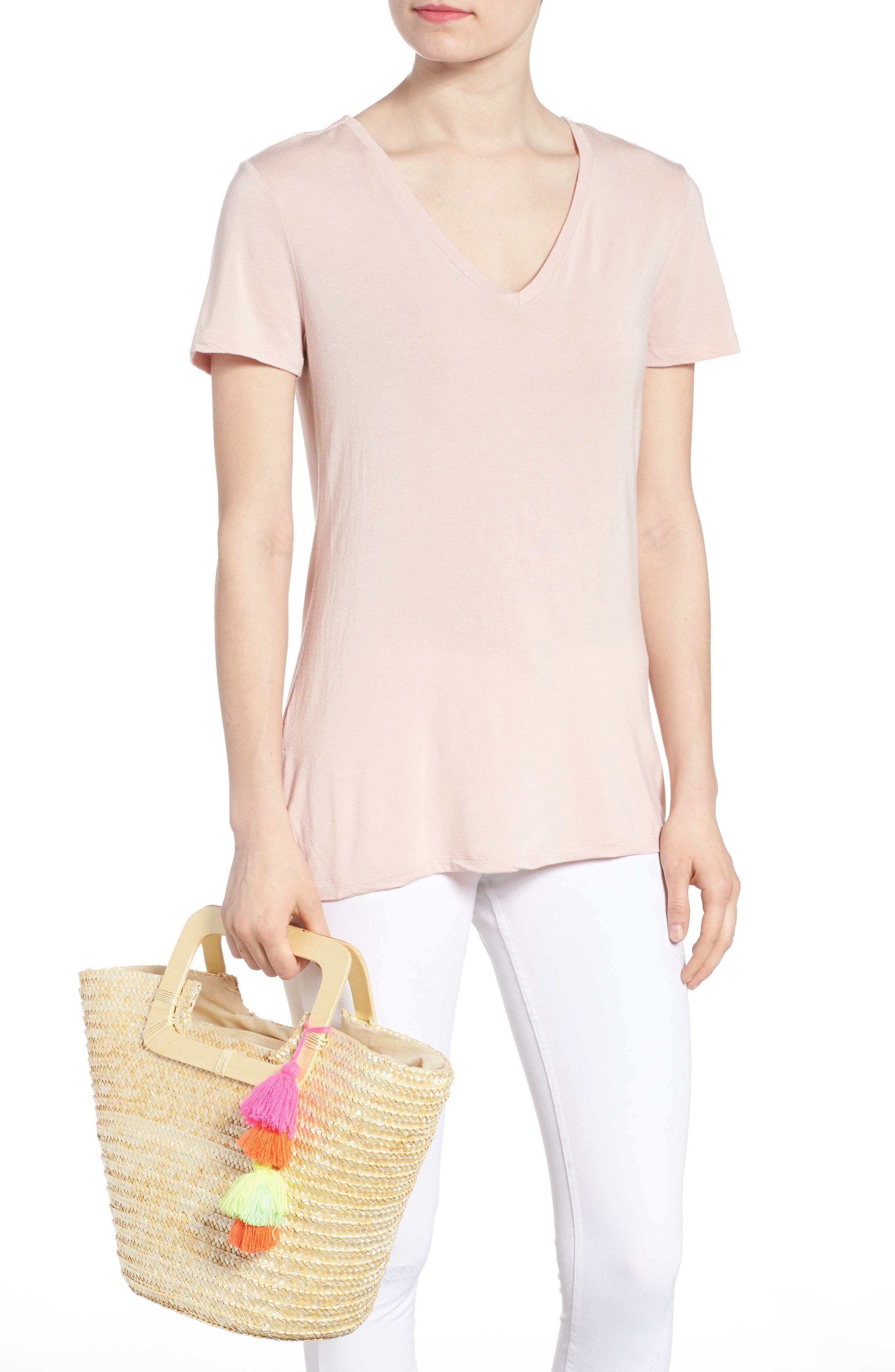 BP. Straw Ring Handle Basket Tote, Alternate, color, 