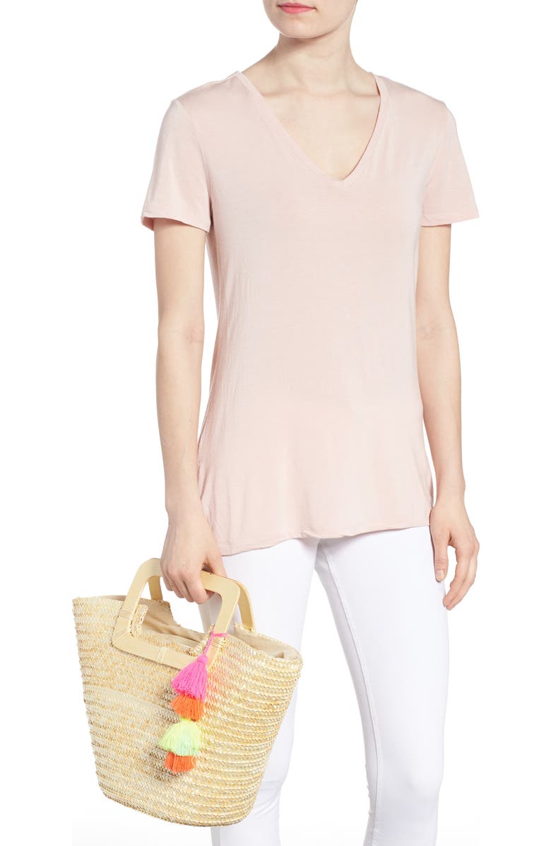 BP. Straw Ring Handle Basket Tote, Alternate, color,