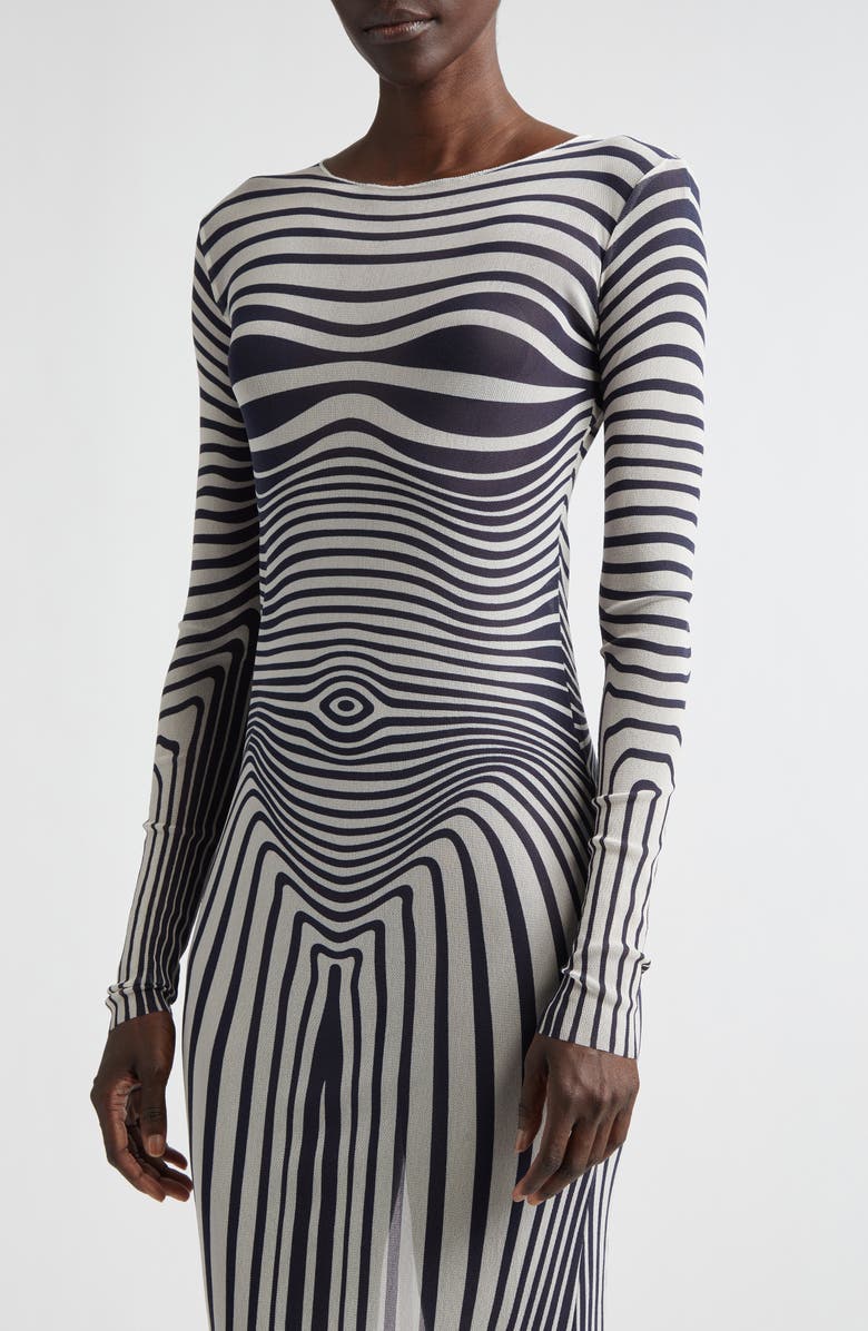 Jean Paul Gaultier Re-Edition Body Morphing Trompe l'Oeil Long Sleeve Mesh Dress, Alternate, color, Ecru/ Navy