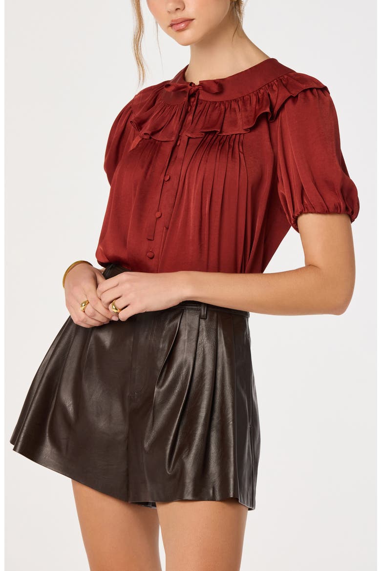 Zayne Ruffle Satin Top, Alternate, color, RUST
