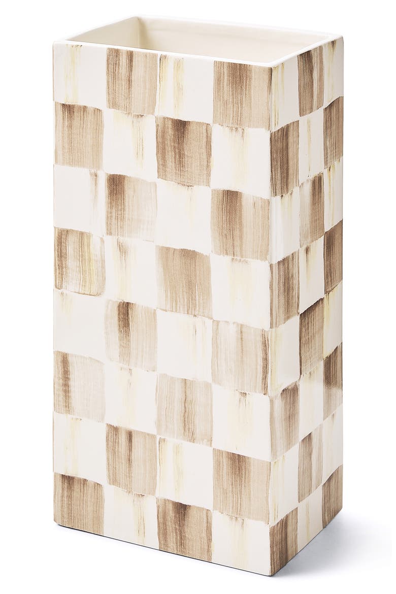 Mocha Check Pillar Vase, Main, color, MOCHA