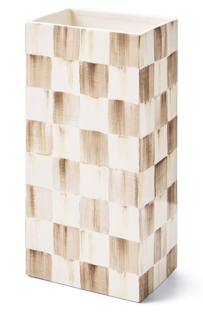 MACKENZIE CHILDS Mocha Check Pillar Vase, Main, color, Mocha