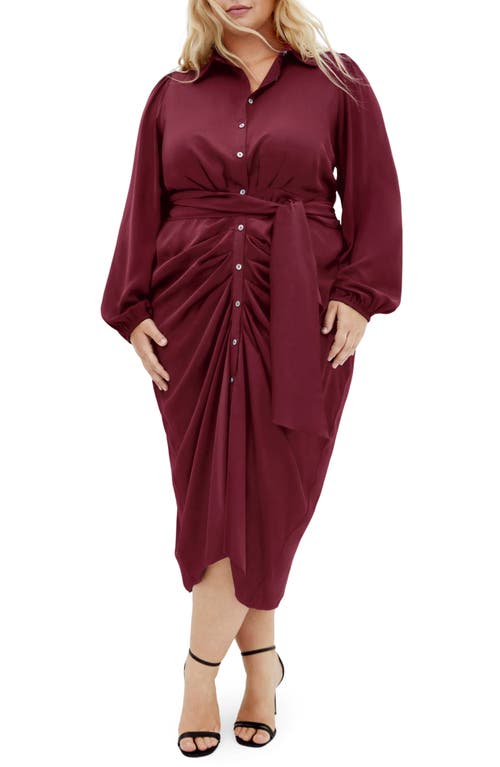 City Chic Lianna Long Sleeve Dress In Burgundy