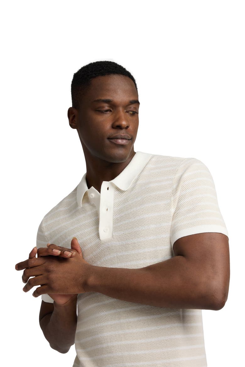 Cotton Textured Knit Polo Tee, Alternate, color, Stone/Egret