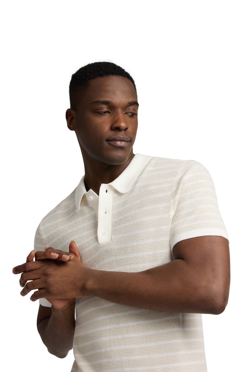 Onia Cotton Textured Knit Polo Tee, Alternate, color, Stone/Egret